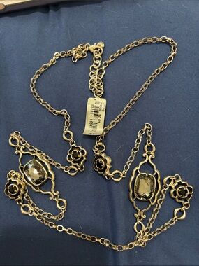 Brighton Silver Tone London Blue Topaz glass Black Onyx Glass 42”chain Necklace